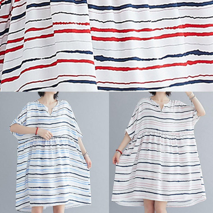 Vivid o neck summer quilting dresses Fashion Ideas red striped Dress - SooLinen