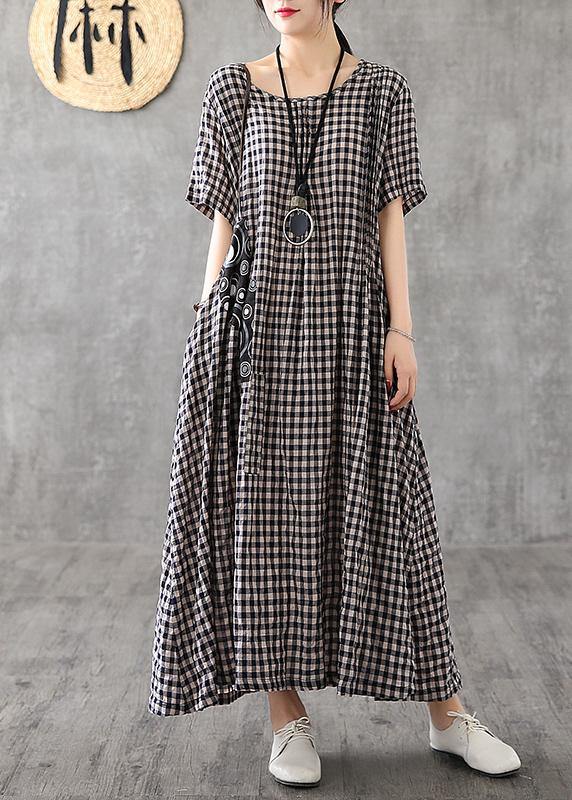 Red Plaid Linen Dresses Summer Long Cotton Dress Maxi Gown - SooLinen