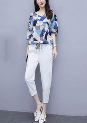 Vogue Blue Print Tops und Crop Pants Sommer