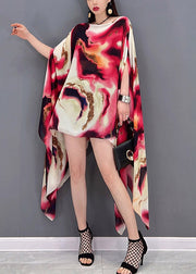 Vogue O-Neck Asymmetrical Print Vacation Dresses Short Sleeve