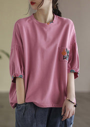 Vogue Pink O-Neck Besticktes T-Shirt Halbarm