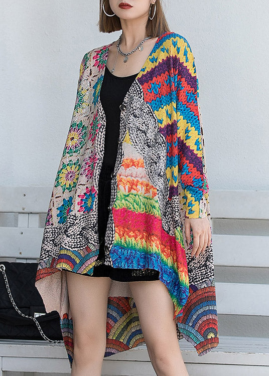 Vogue V Neck Asymmetrical Print Button Knit Cardigan Long Sleeve