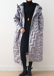 Warm silver glossydown coat winter plus size hoodedwomens parka thick Elegant Jackets - SooLinen