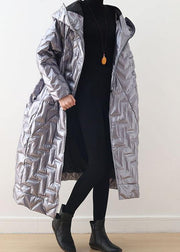 Warm silver glossydown coat winter plus size hoodedwomens parka thick Elegant Jackets - SooLinen