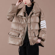 Warm snow jackets overcoat chocolate stand collar zippered goose Down coat - SooLinen