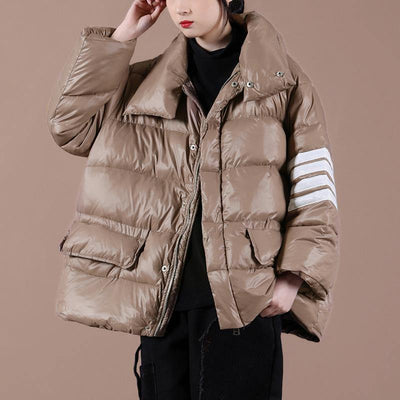 Warm snow jackets overcoat chocolate stand collar zippered goose Down coat - SooLinen