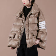 Warm snow jackets overcoat chocolate stand collar zippered goose Down coat - SooLinen