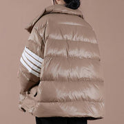 Warm snow jackets overcoat chocolate stand collar zippered goose Down coat - SooLinen