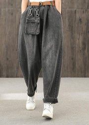 Washed denim black autumn casual trousers loose harem pants - SooLinen