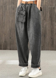 Washed denim black autumn casual trousers loose harem pants - SooLinen