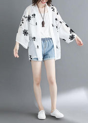 White Loose Embroideried Summer Cardigan Long Sleeve - SooLinen