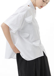 White Patchwork Blouse Tops Hollow Out Short Sleeve