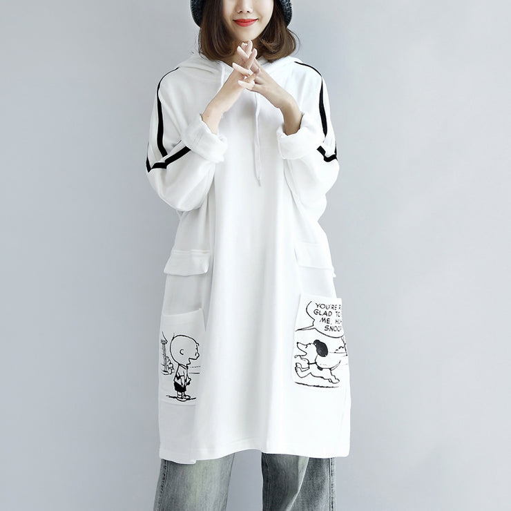 White hoodies oversized women plus size winter dresses casual pullover