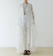 White roses chiffon maxi dresses long tulle caftans oversize gown