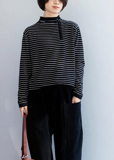 Winter black gray stripe clothes side open collar plus size clothing wild knitwear - SooLinen