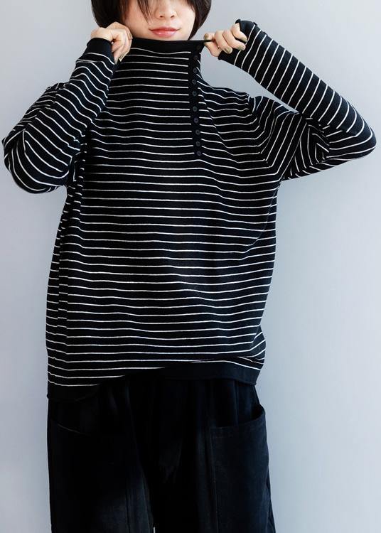 Winter black gray stripe clothes side open collar plus size clothing wild knitwear - SooLinen