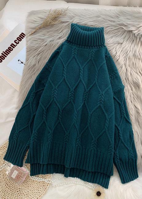 Winter blue clothes high neck baggy oversize knit tops - SooLinen