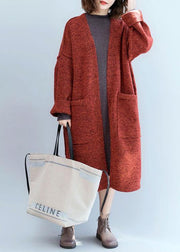 Winter fall sweaters oversized red pockets patchwork sweater coat - SooLinen