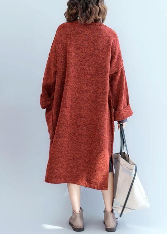 Winter fall sweaters oversized red pockets patchwork sweater coat - SooLinen