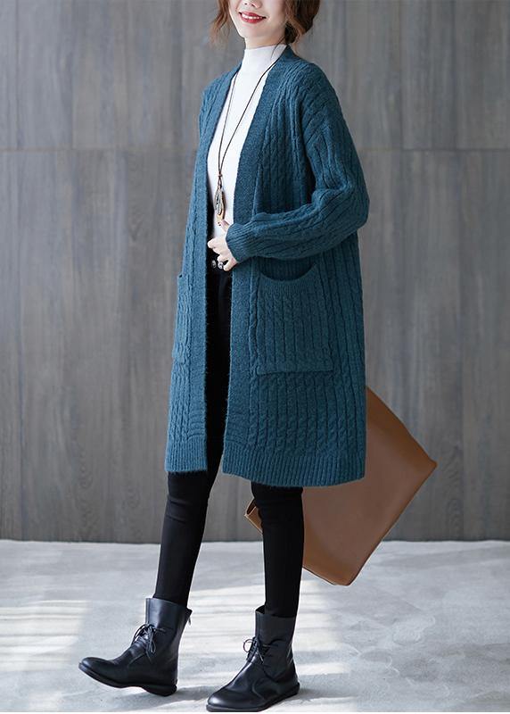 Winter knit sweat tops oversize blue pockets baggy coats - SooLinen