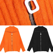 Winter orange knit tops trendy plus size high neck zippered knit blouse - SooLinen