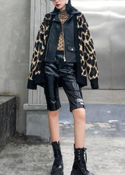 Winter patchwork knit outwear plus size clothing leopard false two pieces knit coats - SooLinen