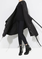 Woman Solid Black Unique Cape Style Coat - SooLinen