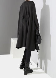 Woman Solid Black Unique Cape Style Coat - SooLinen