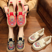 Women  Flats Black Embroideried Cotton Fabric Flats Shoes - SooLinen