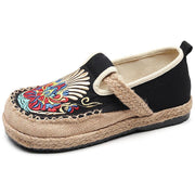 Women  Flats Black Embroideried Cotton Fabric Flats Shoes - SooLinen