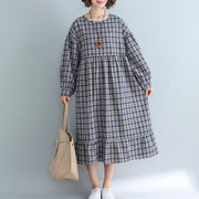 Women Apparel Casual Loose Plaid Dress Fashion Cotton Linen Dresses