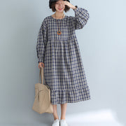 Damenbekleidung Casual Loose Plaid Dress Fashion Cotton Leinenkleider