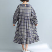 Women Apparel Casual Loose Plaid Dress Fashion Cotton Linen Dresses