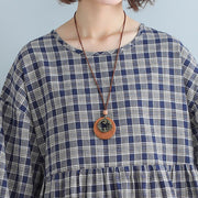 Women Apparel Casual Loose Plaid Dress Fashion Cotton Linen Dresses