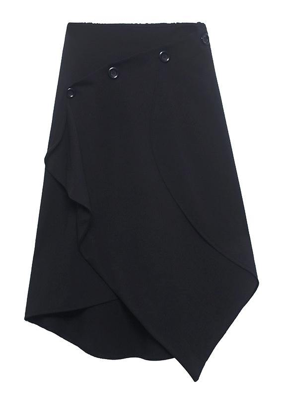 Women Black Asymmetrical Button Cotton Skirt - SooLinen