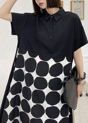 Women Black Dot Summer Short Sleeve Dress - SooLinen