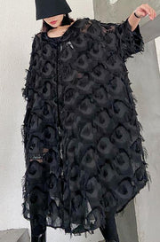 Women Black Feather Big Size Dress New V-Spring Summer - SooLinen