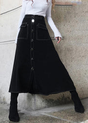 Women Black High Waist Pockets Skirts Summer - SooLinen