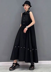 Women Black Original Peter Pan Collar Patchwork Removable Cotton Holiday Long Dress Cloak Sleeves