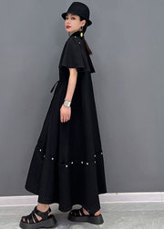 Women Black Original Peter Pan Collar Patchwork Removable Cotton Holiday Long Dress Cloak Sleeves