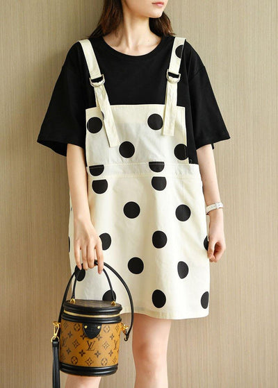 Women Black Patchwork Dot Summer Dresses Half Sleeve - SooLinen