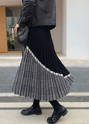 Women Black Patchwork Plaid Knit Skirts Winter