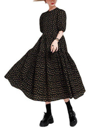 Women Black Print O-Neck Circle Summer Party Dresses Half Sleeve - SooLinen