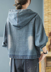 Frauen-Schwarz-Druck-Patchwork-loser Herbst-Denim-Hoodie-Mantel