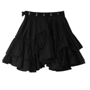 Women Black Ruffles Button Summer Skirts - SooLinen