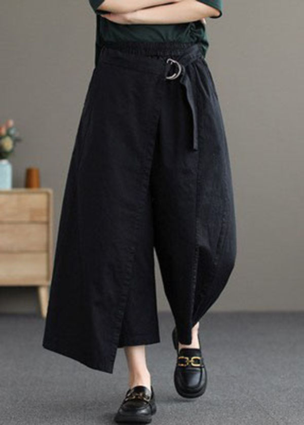 Women Black Streetwear Asymmetrical Design Pockets Cotton Pants Summer