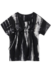 Women Black Tie Dye One Shoulder tie waist Shirt Tops Summer - SooLinen