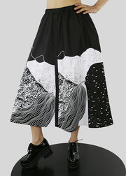 Women Black button elastic waist print a line Skirts Spring