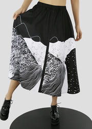 Women Black button elastic waist print a line Skirts Spring