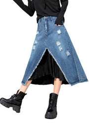 Women Blue Asymmetrical Patchwork Skirts Spring